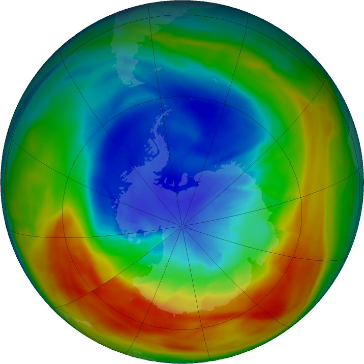 Antarctic ozone map for 11 September 2019